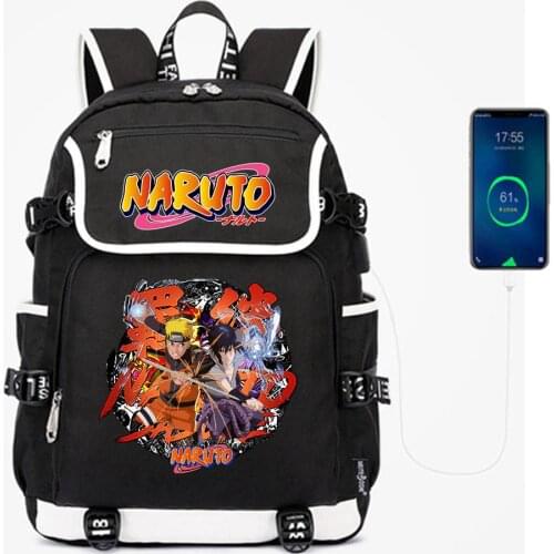 Cartoon School Bags Anime Bookbag Cosplay Uchiha Sasuke Men Women Backpack Usb Laptop Bags Large Travel Shoulder Bags