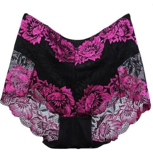 100KG High Waist Lace Panties Butt Lift Up Underwear Women Underpants Sexy Lady Briefs Floral Hollow Out Panties Female Lingerie