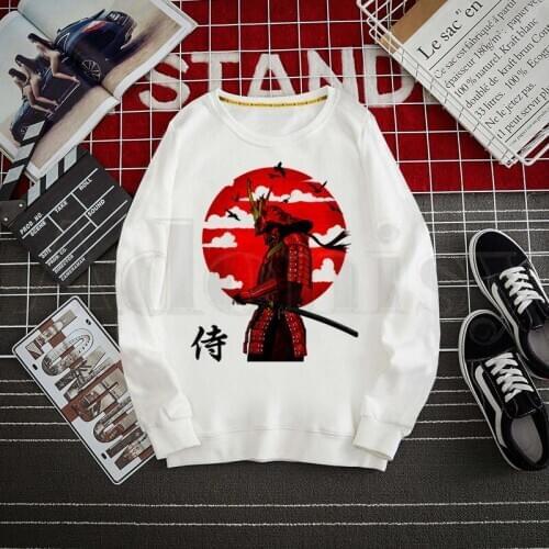 Japan Samurai Warrio Harajuku Fashion Hoodies Sweatshirt Print Trend Mens Clothes Hip-Hop Male Crewneck Hoodies Men