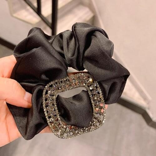 Women Solid Color Silk Hair Ties Lady Korean Rhinestone Scrunchie
