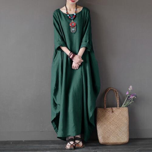 Vintage Long Maxi Dress Women Long Sleeve Big Size Kaftan Baggy Loose Cotton Linen Casual Dress 2020 Plus Size 5XL Robe Vestidos