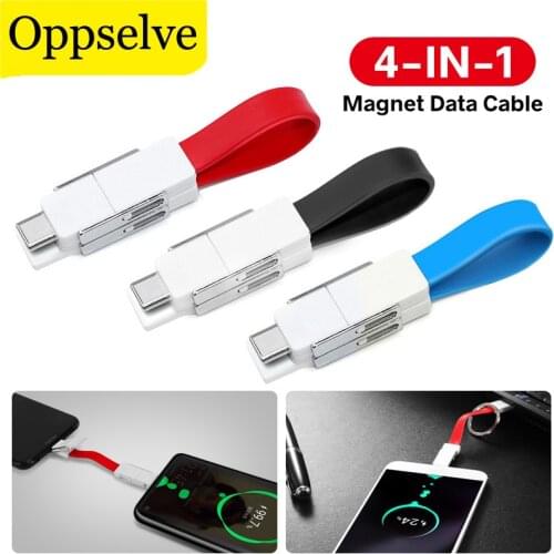 4 in 1 Magnetic Key Chain Data Cord for Android Huawei P40 Pro Cable Portable Micro USB Type C Mini Key Rings Charging Keychains