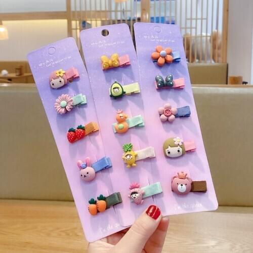 5/10 Pcs/Set Girls Cute Candy Cartoon Fruit Flower Soft Fabric Hair Clips Children Lovely Hairpins Baby Kids Hair Accessories