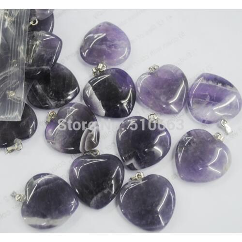 50 Piece/Lot Natural Amethystt Stone Pendant Big Heart Shape For Chain Necklace Size 20mm