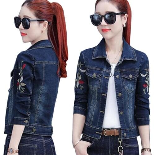 5XL Women Denim Jacket 2021 Embroidery Spring Autumn Cowboy Overcoat Ladies Casual Jacket Students All-match Top Women Coat 5XLB