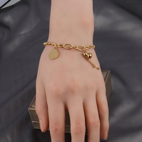 Punk Stainless Steel Bracelet For Women coin Pendant Thick Chain Bracelet Charm bracelets Party Jewelry Gift friends