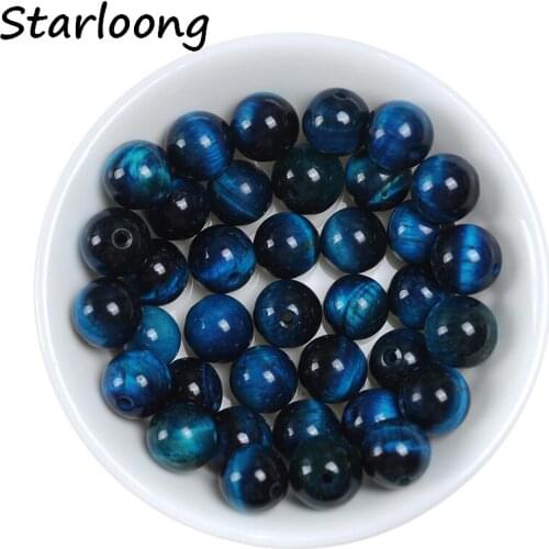 Natural Stone Beads Round Lake Blue Tiger Eye Agates 6-12mm Pick Size Strand Beads For DIY Jewelry Making Necklace Bracelet