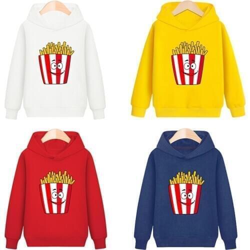 Kids Print French Fries Tops Childrens Hoodies For Boys Girls Hooded Sweatshirt Long Sleeve Pullovers Birthday Gifts 2-8 Years