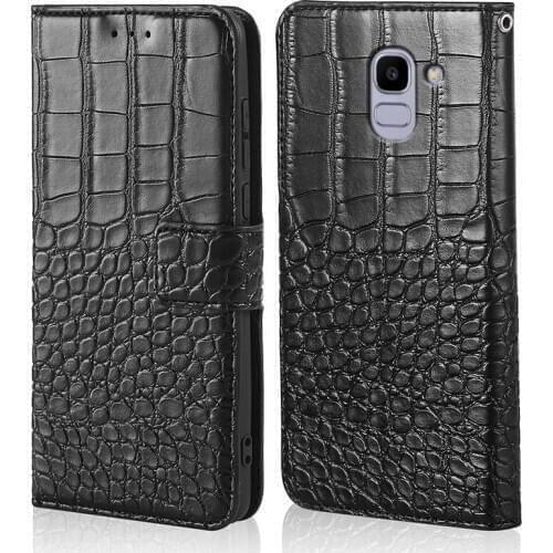 DOERXLON Retro Leather Soft Case for Samsung Galaxy J6 2018 J600 EU Version Crocodile grain Flip Wallet TPU Cover