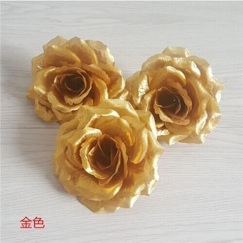 4inch 10cm Gold Artificial Silk Roses Flower Head for Wedding Party Decoration DIY Wedding Flower Wall Arch Fake Flowers Flores