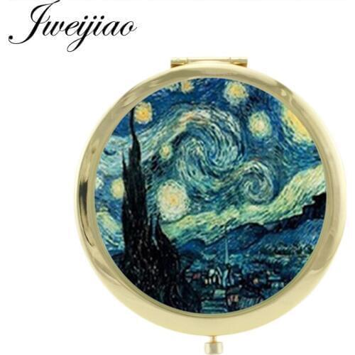 JWEIJIAO van gogh Famous paintings the Starry night Purse Mirror Beauty Health 1X/2X Magnifying Round metal Mirrors NS387