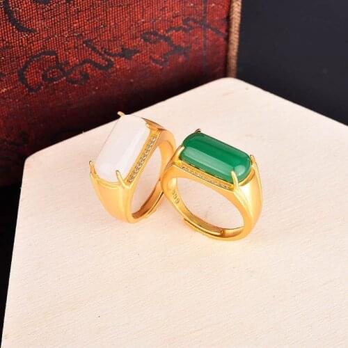 Natural Hetian Jade Ring 925 Silver Fashion Jewelry Chalcedony Amulet Gifts for Women