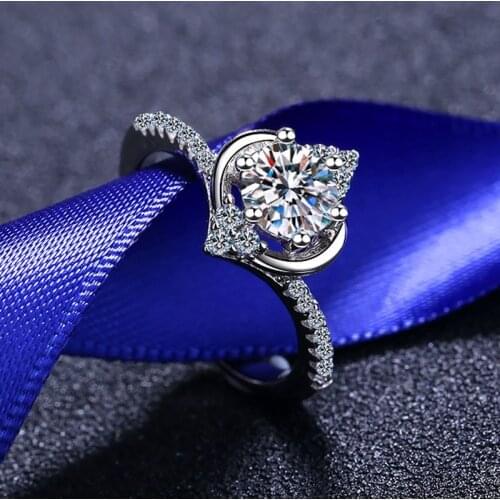 Passed Diamond Test Excellent Moissanite Crown Rose Ring 925 Sterling Silver Perfect Cut 0.8 Ct Gem Ring Fashion Women Jewelry