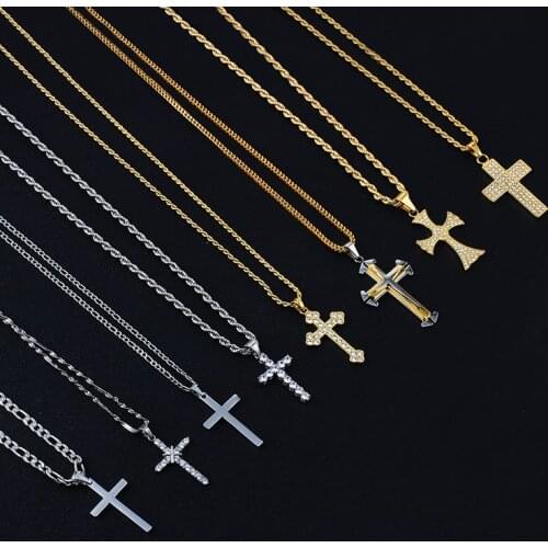 Fashion Stainless Steel Cross Pendants Necklace Jewelry for Men and Women Various Styles of Crystal Pendant Best Gift