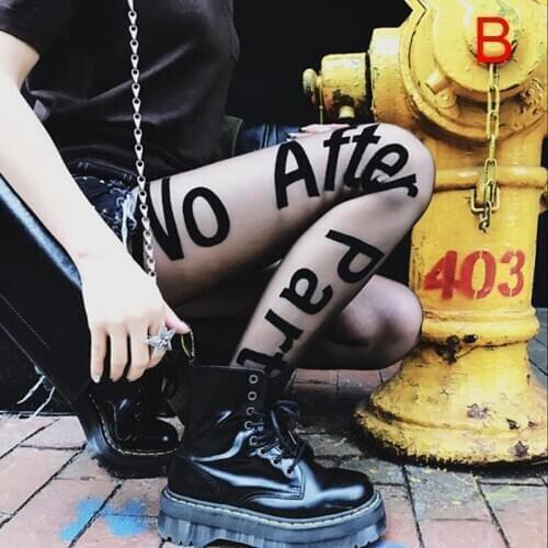 Fashion Women Black Sexy Pantyhose Elastic Printing Letter Stockings Female ultra Thin Mesh FishNet patterned Pantyhose Tights