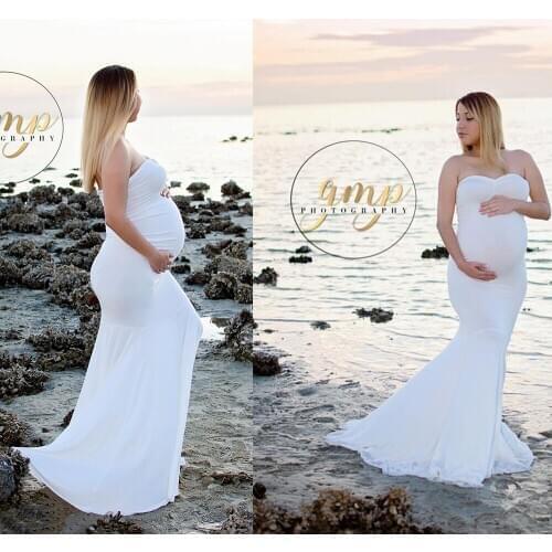 D&J Photo Shoot Soft Cotton Round Sweep Maternity Dress Bow Knot Maxi Long Pregnancy Gown Photography Props Baby Shower Gift