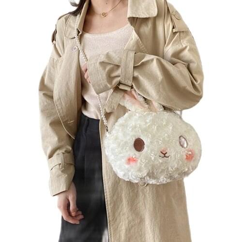 New Korea Cute Lolita Rabbit Bag with Pearl Chain Cute Animal Rabbit Plush Toys Gifts For Girls