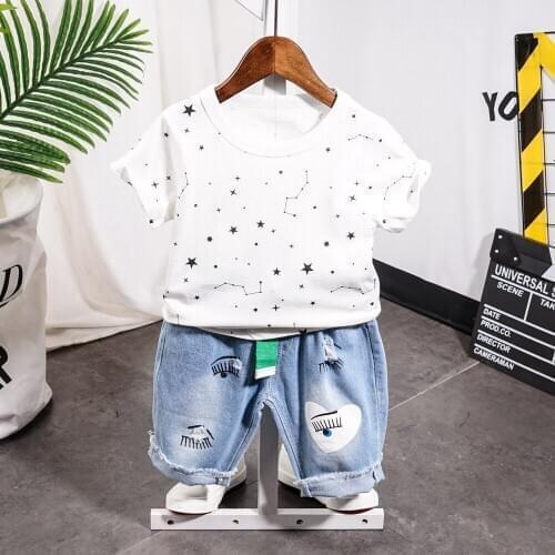 New Hot Suit Summer Children Boys Girls Clothes Sets Kids Cotton Letter Short Sleeves T-Shirt 2PCS/set Toddler Child 2-7years