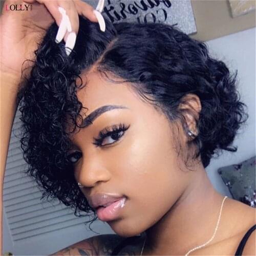 Pixie Cut Kinky Curly Wave Short Bob Wig 13x5x1 Middle Part Curly Bob Pre-plucked Hairline Side Part Human Hair Bob Wig