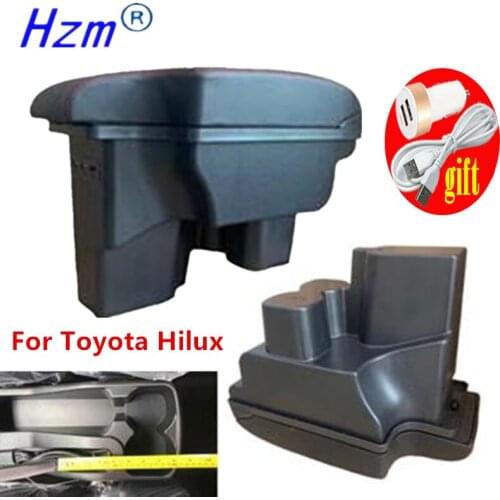 For Toyota Hilux Armrest box Retrofit parts Interior Car Armrest Storage box Holder Ashtray accessories USB LED