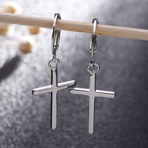 1 Pair Fashion Men Women Metal Hoop Cross Drop Dangle Ear Studs Earrings Unisex Party Punk Earring Jewelry Long Earrings