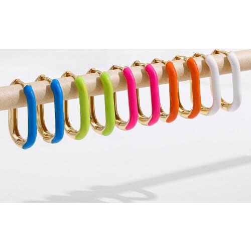 Colorful Enamel U Shaped Geometric Hoop Earrings for Women Girls Charm Neon Earrings Statement Fashion Jewelry Gift