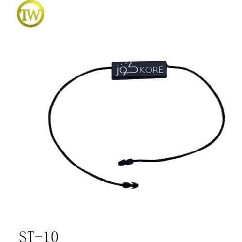 ST10 Custom black embossed logo string plastic seal tag for clothing hang tag