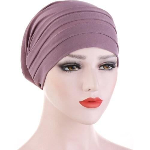 New Fashion Candy Color Turban Cap Chemotherapy Headband 2021 Forehead Pile Hat Muslim Bandanas Women Hair Accessories