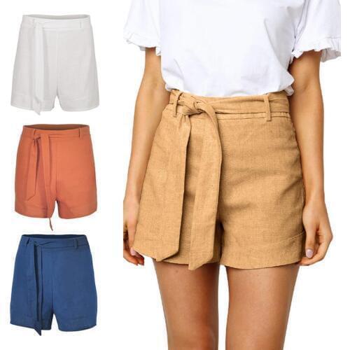 Women Summer Fashionable Casual Pure Color Shorts Washed Cotton Shorts With Straps Mid Waist Comfortable Shorts