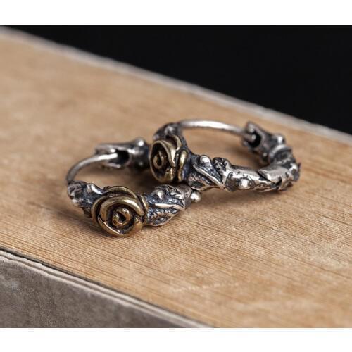 Zavorohin Personality 100% Real 925 Sterling Silver Piercing Earrings Vintage Flower Rose Circle Hoop Earrings Hip Hop Jewelry