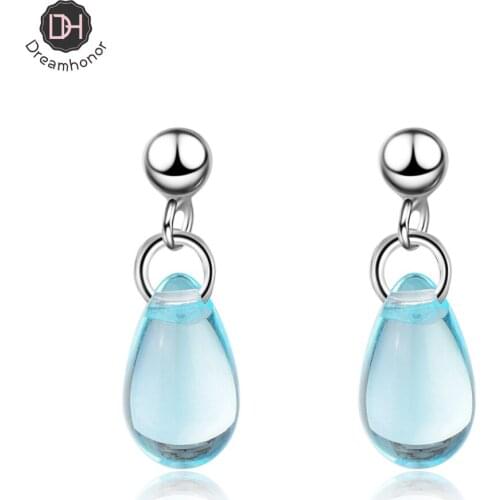 Dreamhonor Fashion 925 Sterling Silver Blue Crystal Drop Earrings Jewelry Accessories