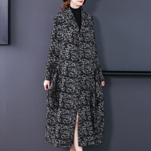 Autumn Thick Windbreaker Womens New Irregular Embossed Jacquard Kimono Cardigan Loose Large Size Warm Jacket Vintage Coat k1280