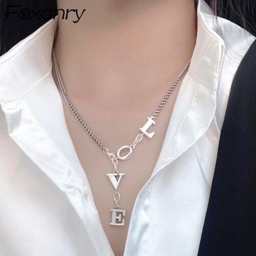 Foxanry 925 Sterling Silver Necklace for Women Summer Trendy Elegant Charm Creative Letter LOVE Design Party Jewelry Wholesale