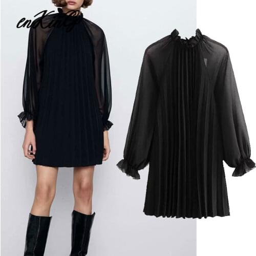 2020 spring england simple pleated patchwork vintage elegant black mini za dress women vestidos de fiesta de noche vestidos