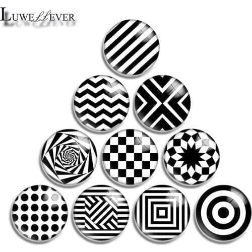 10mm 12mm 16mm 20mm 25mm 30mm 582 Geometric Black Mix Round Glass Cabochon Jewelry Finding 18mm Snap Button Charm Bracelet