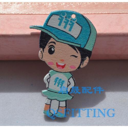 10pcs jewelry accessory for pendant and necklace painted Blue Color wood for decoration cartoon baseball Boy wooden Charms
