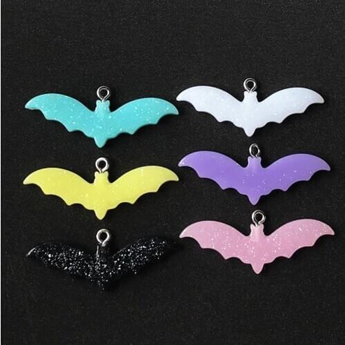 10pcs Cute Multicolor Resin Flatback Bat And Ghost Charms For Necklace Keychain Pendant DIY Making Accessories