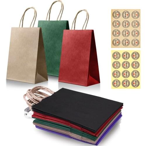 15pc Paper Bag with handles Festival Gift Sweet Candy Packing shopping bag with Thanks Stickers Kraft Paper Birthday Party Favor