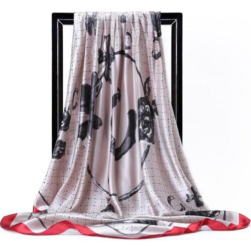 2021 Summer Women Scarf Silk Print Foulard Square Head Scarves Women Luxury Designer Shawls 90*90cm Bandana Large Muslim Hijab