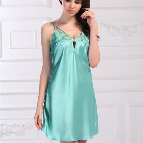 2021 Summer Sexy Lace Temptation Nightdress Mulberry Silk Womens Pajamas Sling V Neck Pijama Ladies Home Dress Sleepwear Clothes