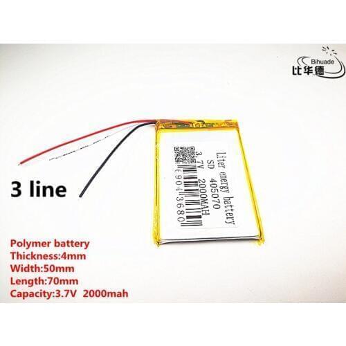 5pcs/lot 3 line Good Qulity 3.7V,2000mAH,405070 Polymer lithium ion / Li-ion battery for TOY,POWER BANK,GPS,mp3,mp4