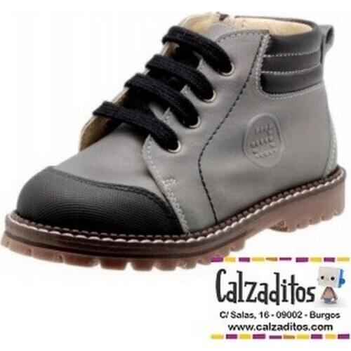 Boys ankle boots in gray leather with laces and zippers