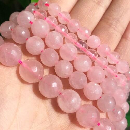 Natural Stone Faceted Rose Quartzs Beads Pink Crystal Round Loose Beads For DIY Jewelry Making Bracelets Accessories 15'' 4-12mm