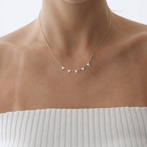 Fashion Gold color Chain Women cz Triangle Punk Collar 925 silver Sweater Chain Short Choker Necklaces Ladies Jewelry Girl Gift