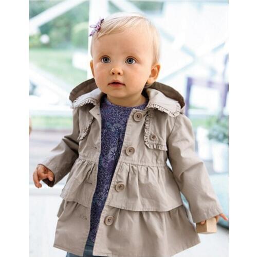 Hooyi Children Tench Coat Hoodies Grey Baby Girl Coat Kids Jacket Baby Girl Clothes Outfits Trench Outerwear Hooded Jumper 1-5Y