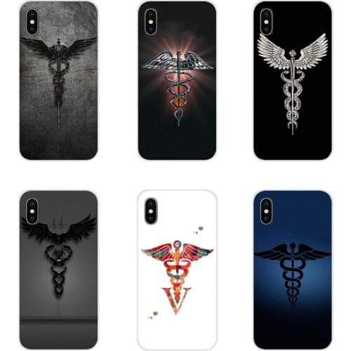 For Apple iPhone X XR XS 11 12Pro MAX 4S 5S 5C SE 2020 6S 7 8 Plus ipod 5 6 TPU Transparent Shell Covers caduceus medical symbol