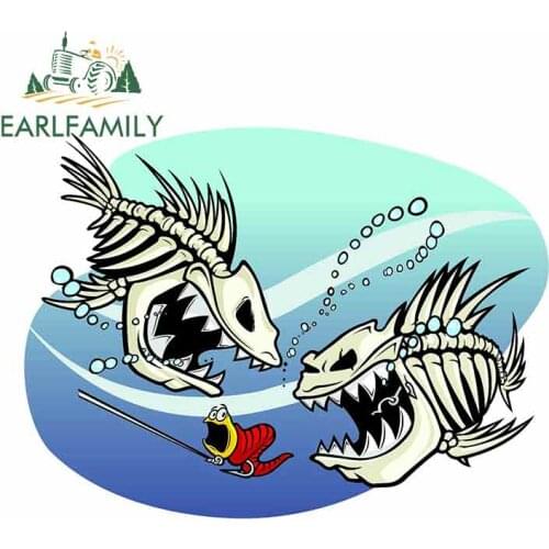 EARLFAMILY 13cm x 9.7cm for Cartoon Skeleton Fish Bonefish Anime Car Stickers Vinyl JDM Bumper Trunk Truck Graphics Fine Decal