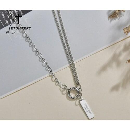 ELSEMODE Vintag Crystal Women Choker High Quality Stainless Steel Sweet Sour Bar Pendant Necklace For Girlfriend Gifts
