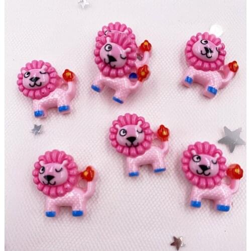 New Resin Kawaii Colorful 3D Pink Lion Flatback Cabochon Stone 20PCS Scrapbook DIY Decor Home Figurine Crafts Supplies SH177