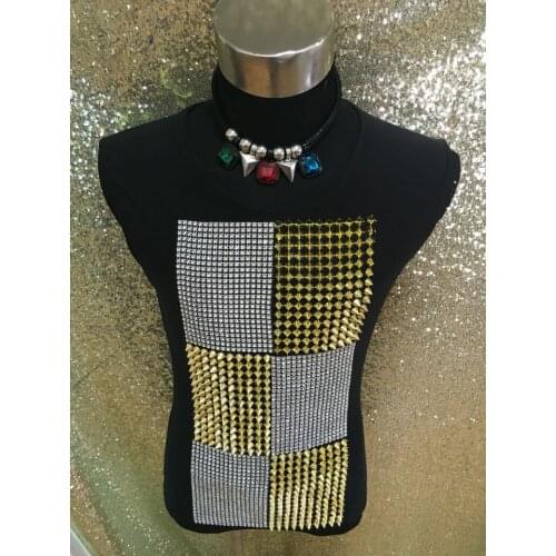 Mens Fashion Slim Rivets Pattern Print Vest costumes Party show singer dancer basic shirt Stage performance tops